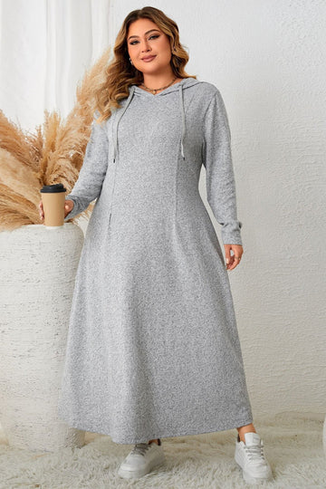 Woochic robe grande taille décontractée à capuche trapèze cintrée gris 1XL